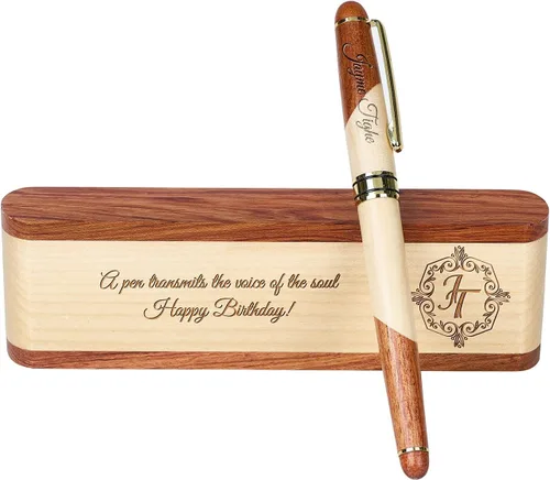 Miniatura 9 de Juego de pluma de madera grabada personalizada, pluma ejecutiva y caja con personalización libre, bolígrafo con estuche para regalo (D)