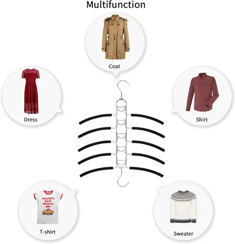 Miniatura 4 de Nature Smile Paquete de 2 perchas antideslizantes 5 en 1, perchas de metal mágicas que ahorran espacio, perchero de ropa de armario de varias capas