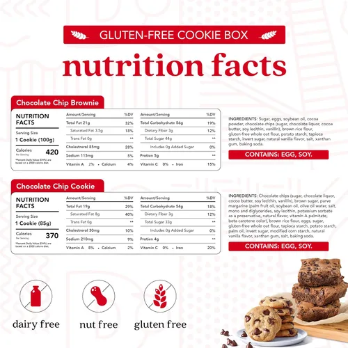 Miniatura 2 de Galletas de chocolate con chispas sin gluten y brownies de DAVID'S COOKIES - Postres de panadería gourmet ideales para un delicioso regalo de comida