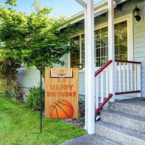 Miniatura 6 de Bandera de jardín de baloncesto con texto en inglés «Happy Birthday», letrero de fiesta de cumpleaños para niños y niñas, adultos, fiesta