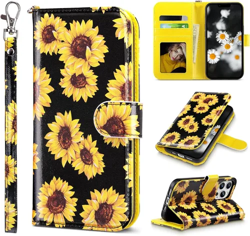 Miniatura 28 de ULAK Funda tipo cartera compatible con iPhone 13 para mujer, piel sintética de alta calidad con tarjetero, función atril, funda tipo cartera