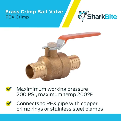 Miniatura 4 de SharkBite Válvula de bola de crimpado de 1 pulgada, accesorios de fontanería de latón, tubo PEX, PE-RT, 22463LFA