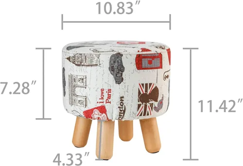 Miniatura 7 de H&B Luxuries Taburete otomano acolchado redondo de tela (4 patas, beige vintage)