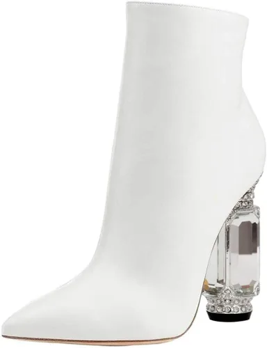 Miniatura 95 de FSJ Botas de tacón alto con punta puntiaguda para mujer, con tacón alto, con cremallera lateral brillante, estilo casual, para uso diario, zapatos