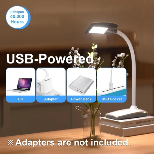 Miniatura 6 de Lámpara de escritorio LED de 3 brillos regulable para cuidado de los ojos, lámpara de mesa blanca flexible de cuello de cisne táctil, luz