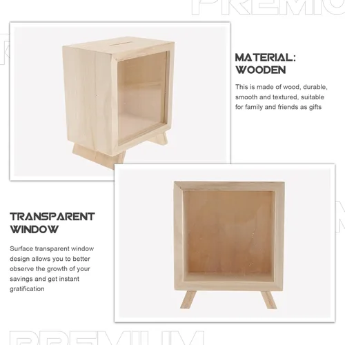 Miniatura 7 de Hucha de madera, alcancía transparente, caja de ahorros, tarro de ahorro, caja de ahorro decorativa, caja de sombras, puntas claras, moneda, ahorro