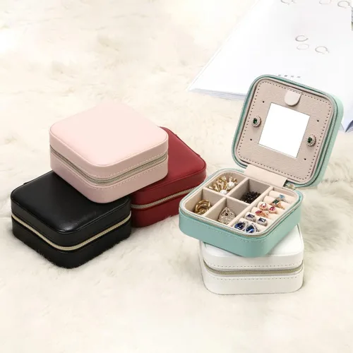Miniatura 6 de TRODANCE Estuche de viaje para joyas con espejo, pequeño organizador de joyas de viaje, caja de joyería portátil, mini organizador