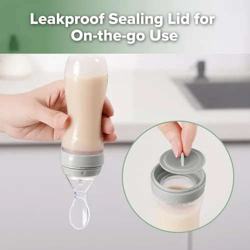Miniatura 6 de Haakaa Comedero de silicona para bebés de 4 onzas, alimentador de cereales para bebés, alimentador de alimentos frescos para bebés, botella de Gris