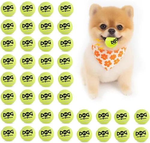 Miniatura 10 de INSUM Paquete de 20 pelotas de tenis pequeñas para perros, pelotas chirriantes de 2 pulgadas con bolsa de malla, certificado SGS, duraderas,