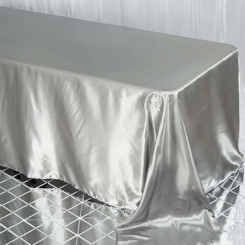 Efavormart - Mantel rectangular de satén, 90 x 132 pulgadas, suave, oblongo, lavable, mantel decorativo de tela sedosa para bodas, fiestas, Plata