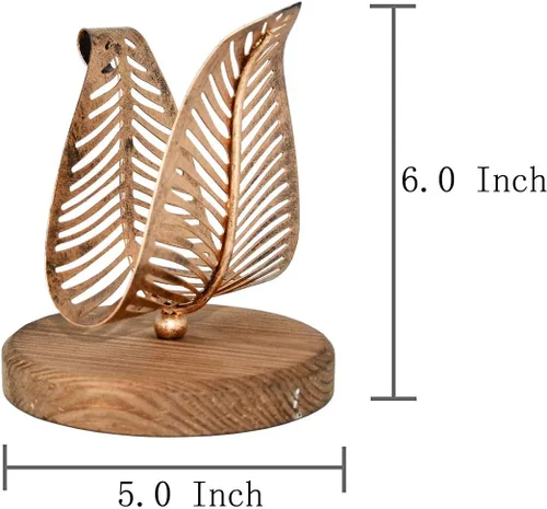Miniatura 7 de OwlGift Servilletero moderno independiente con hoja de metal de bronce y diseño de base de madera marrón, dispensador de pañuelos de mesa