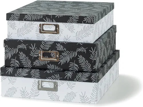 Miniatura 8 de SLPR Cajas de almacenamiento decorativas con tapas para decoración del hogar, juego de 3: almacenamiento de fotos en blanco y negro, cajas de cartón