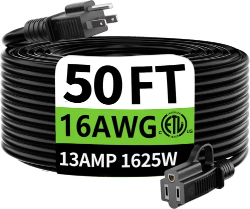Miniatura 58 de HUANCHAIN Cable de extensión para interiores y exteriores, 50 pies, impermeable, calibre 16/3, flexible, resistente, cable de extensión para Amarillo