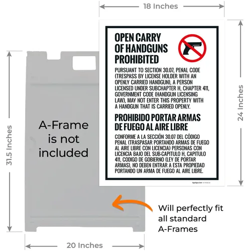 Miniatura 3 de Concealed Carry Prohibited Texas Penal Code Bilingual Sidewalk Sign Kit, (SI-74332) 18x24 Inches, Replacement Panels (2 Pack) 160 Mil Thick