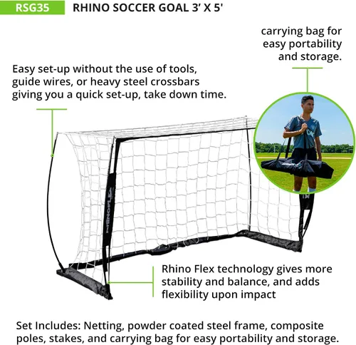 Miniatura 3 de Champion Sports Rhino Flex Portable Soccer Goal – Durable Pop-Up Soccer Net with Carry Bag, Ground Stakes, and Sturdy Frame, Easy Setup for Backyard