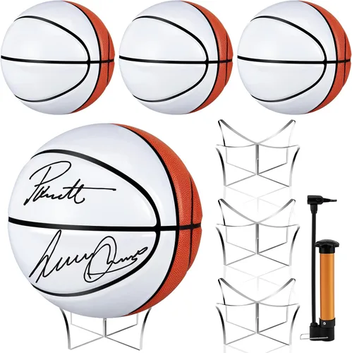 Miniatura 11 de Hiboom Balón de baloncesto con soporte de bola acrílica, panel en blanco para firma, bola oficial para escuela, universidad, entrenador, graduación