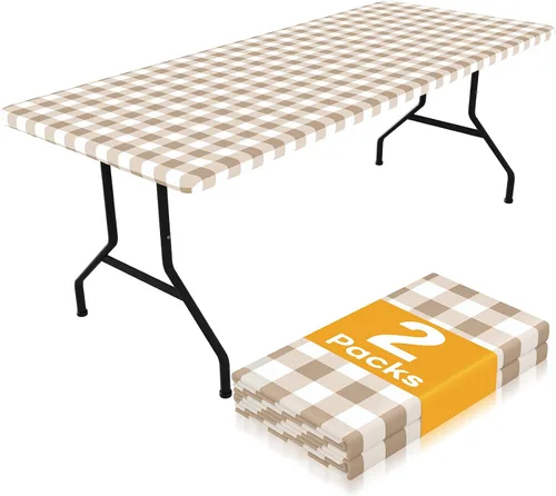 Miniatura 20 de Smiry Mantel de Mesa de Picnic Paquete de 2, Manteles Ajustables Elásticos Impermeables para Mesas Rectangulares de 18 x 72 pulgadas, Mantel