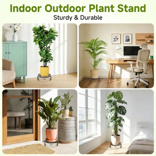 Miniatura 6 de Paquete de 3 soportes para plantas de hierro forjado para uso en exteriores e interiores, soporte de metal resistente a la corrosión, base negra