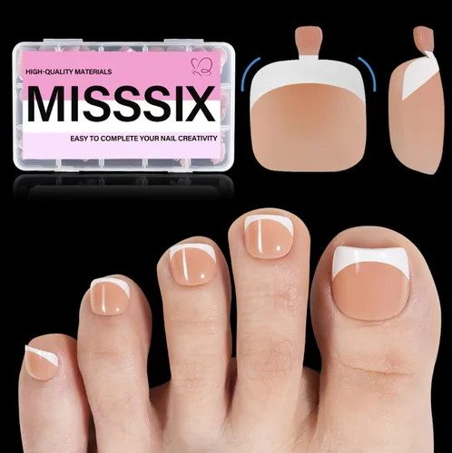 Miniatura 11 de Misssix Puntas de uñas de gel francesas negras, 240 piezas de puntas francesas de uñas postizas largas cuadradas, no es necesario limar, puntas 3