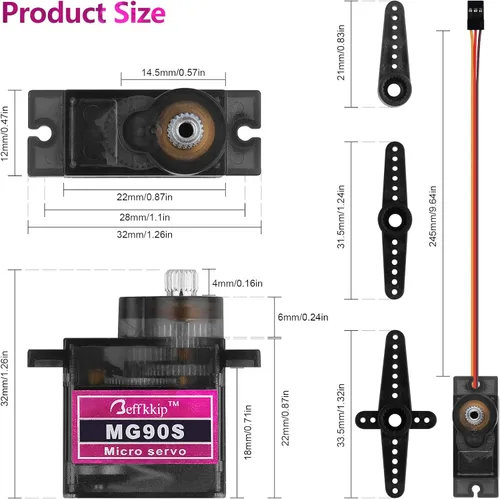 Miniatura 7 de 8PCS MG90S 0.32 oz Micro Servo Motor Metal Gear para RC Robot Car Avión Helicóptero Mini Servos para Arduino Project