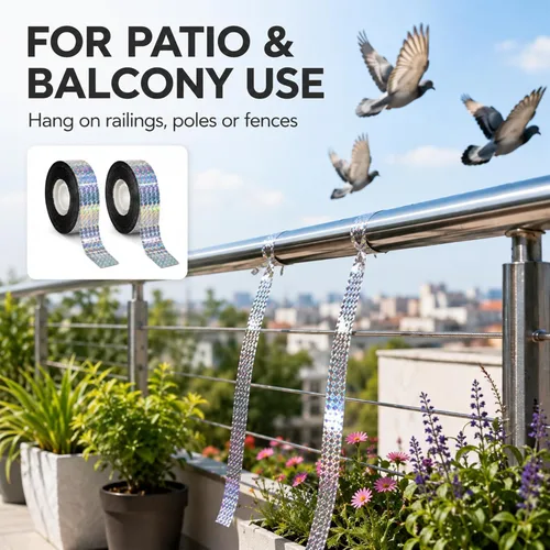 Miniatura 4 de RAINFLOW Cinta reflectante para asustar pájaros, 2 rollos de cinta reflectante de 300 pies para exteriores, cinta brillante de doble cara