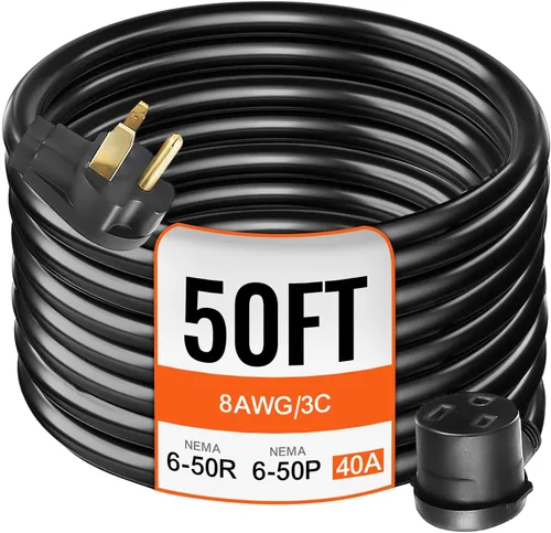 Miniatura 9 de VEVOR Cable de extensión de soldador de 25 pies, 40 amperios, 250 V, 8 calibre 3 puntas, cable de extensión de soldadura resistente con NEMA 6-50P a