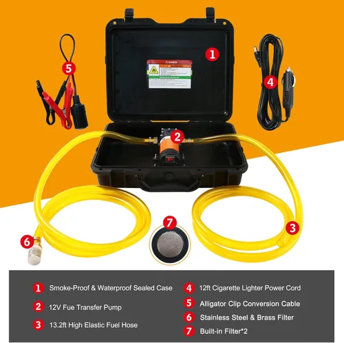 Miniatura 2 de Bomba de transferencia de combustible de 12 V, transfiere 120 galones de gasolina o diésel por hora. Con enchufe para mechero de coche, clip de 120