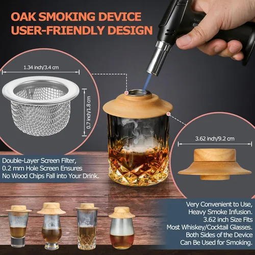 Miniatura 5 de HMYBAR® Kit de ahumador de whisky de 26 piezas con antorcha Kit de infusor de ahumador de cócteles Kit de ahumador de bebida estilo antiguo