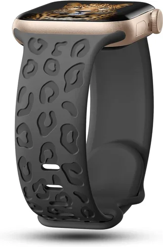 Miniatura 13 de CreateGreat Bandas Grabadas Compatibles con Apple Watch de 40mm 41mm 38mm 42mm 44mm 45mm 46mm 49mm, Correa de Silicona Suave con Patrón de Leopardo