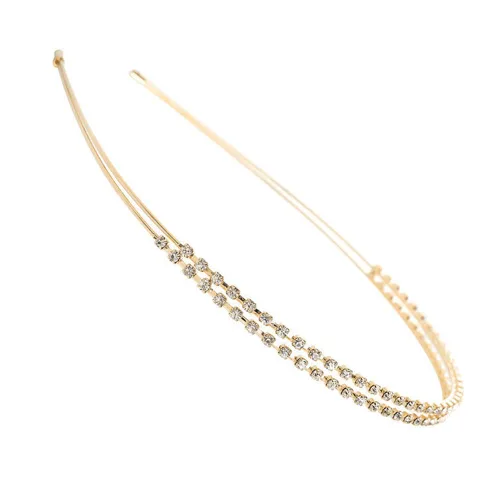 Miniatura 4 de Diademas de cristal de doble fila, color plata/oro rosa, con diamantes de imitación de moda, para boda, fiesta, banda para el pelo, diadema