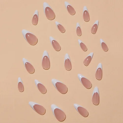 Miniatura 3 de 24 uñas postizas a presión con punta francesa, uñas postizas medianas, cortas, acrílicas, cobertura completa, color blanco, uñas postizas