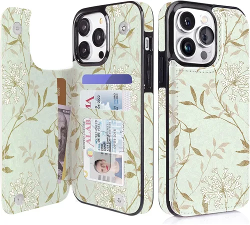 uCOLOR Funda tipo cartera compatible con iPhone 15 Pro de 6.1 pulgadas con ranura para tarjetero, función atril, doble cierre magnético y diseño de