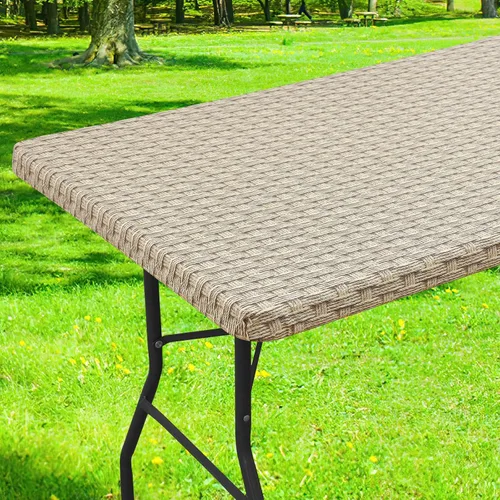 Miniatura 50 de Smiry Mantel cuadrado para mesa de pícnic, impermeable, elástico, ajustable, para campamento, protector de vinilo con parte trasera de franela Beige