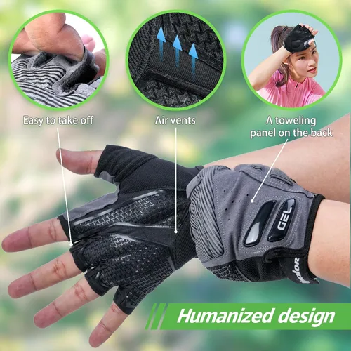 Miniatura 2 de Joachitec - Guantes de ciclismo para hombres y mujeres, almohadilla de gel que absorbe los golpes, antideslizante, medio dedo, transpirable, guantes