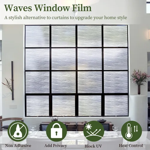 Miniatura 2 de Película de privacidad de agua transparente, no adhesiva, calcomanía decorativa, película de vidrio translúcido para ventana y puerta, anti-UV, 17.3