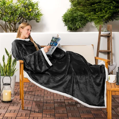Miniatura 4 de PAVILIA Manta Sherpa Vestible con Mangas y Bolsillo, Manta Corporal Envolvente Gruesa de Felpa Acogedora para Adultos Mujeres Hombres, Regalo