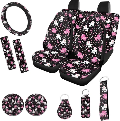 Miniatura 30 de Accesorios estéticos para automóvil, juego completo de fundas de asiento de automóvil con flores bohemias para mujeres, damas, juego de decoración