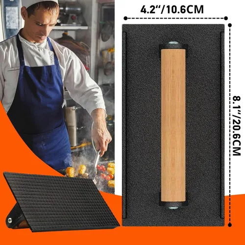 Miniatura 2 de onlyfire Prensa para carne de hierro fundido con mango de madera, ideal para exprimir la grasa de carnes, aplanar tocino, paninis y hamburguesas