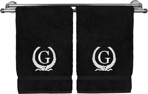 Miniatura 13 de Toalla de mano con monograma, regalo personalizado, 16 x 30 pulgadas, diseño de corona dorada bordada con letra blanca en toalla negra, extra