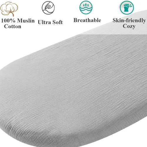 Miniatura 2 de Sábana de moisés de muselina compatible con UPPAbaby moisés, paquete de 2 sábanas de algodón elegantes y bohemias para moisés bebé, gris y rosa