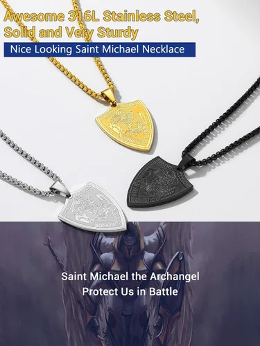 Miniatura 6 de Prosteel. - Collar con dije y cadena de San Miguel Arcángel, joyería religiosa católica.