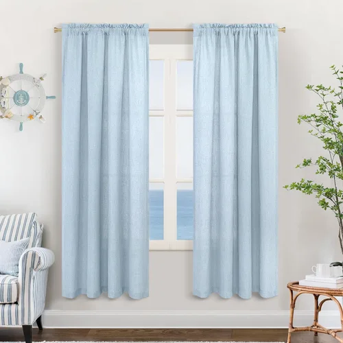Miniatura 57 de KOUFALL Juego de 2 cortinas de puerta francesa, cortinas de lino para puerta/ventana, cortina transparente boho para cristal lateral delantero