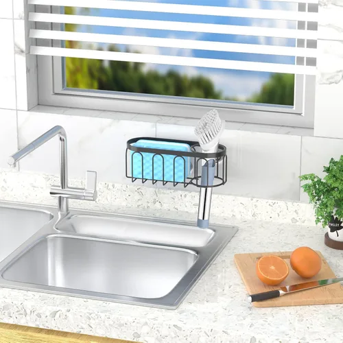 Miniatura 4 de Soporte de esponja 2 en 1 para fregadero de cocina, organizador de fregadero de cocina con 3 ventosas, soporte de esponja para fregadero a prueba