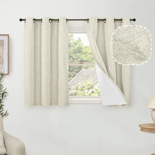 Miniatura 102 de Cortinas Opacas de Lino Azul Bebé para Guardería de 40 Pulgadas de Largo, 2 Paneles, Cortinas Cortas con Aislamiento Térmico Boho de Bloqueo Total