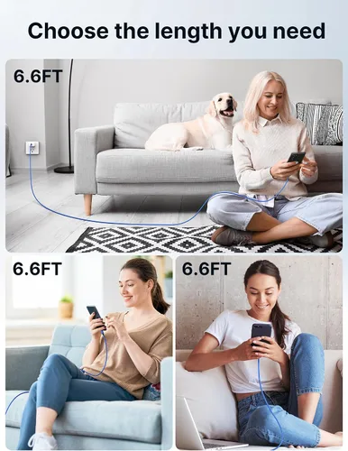 Miniatura 8 de JSAUX Paquete de 3 cables USB C a USB C de 100 W [6.6 pies+6.6 pies+6.6 pies] compatible con iPhone 17 Air 16 15 Pro Max Samsung Galaxy S25 S24 Azul