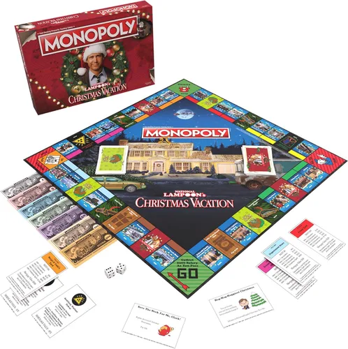 Miniatura 3 de Monopoly Vacaciones de Navidad de National Lampoons, con fichas temáticas de ardilla, taza de ponche de huevo, motosierra y más, 2-6 jugadores