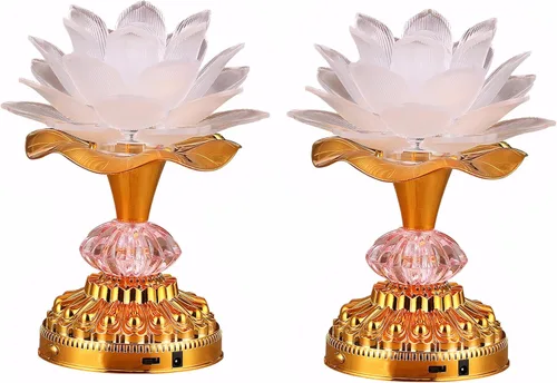 Miniatura 7 de Paquete de 2 lámparas budistas LED de loto coloridas, 13 canciones budistas construidas, luz de Buda degradada para adoración, oración y exhibición