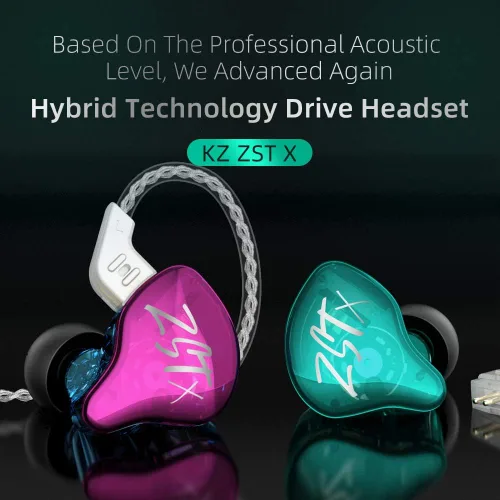 Miniatura 8 de KZ ZST X Monitores intrauditivos, auriculares ZSTX híbridos dinámicos con doble controlador mejorado, auriculares HiFi estéreo IEM con cable Cian