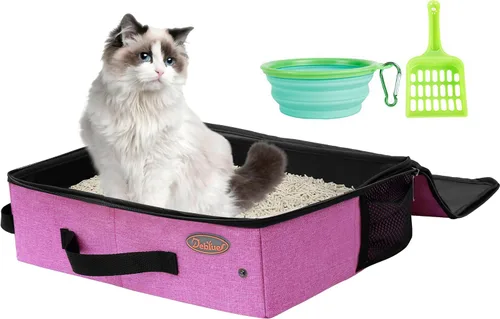 Miniatura 8 de Arenero portátil para gatos de viaje Deblue en auto, porta-arena plegable para gatos resistente al agua, caja de arena móvil para exteriores, apto