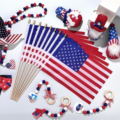 Miniatura 5 de Shimeyao 450 banderas americanas pequeñas en palo de 8 x 12 pulgadas, mini banderas de Estados Unidos de madera a granel para 250 aniversario